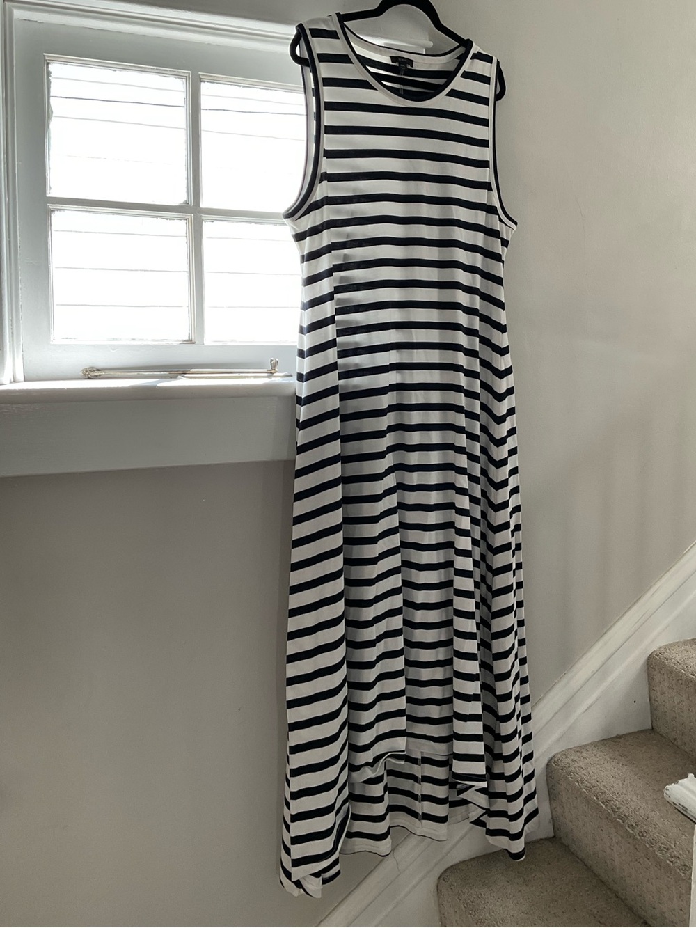 J. Crew black & white stripe sleeveless maxi dress XXL